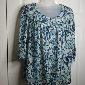 ELLE | Size S | Teal Blue Cream | Blouse